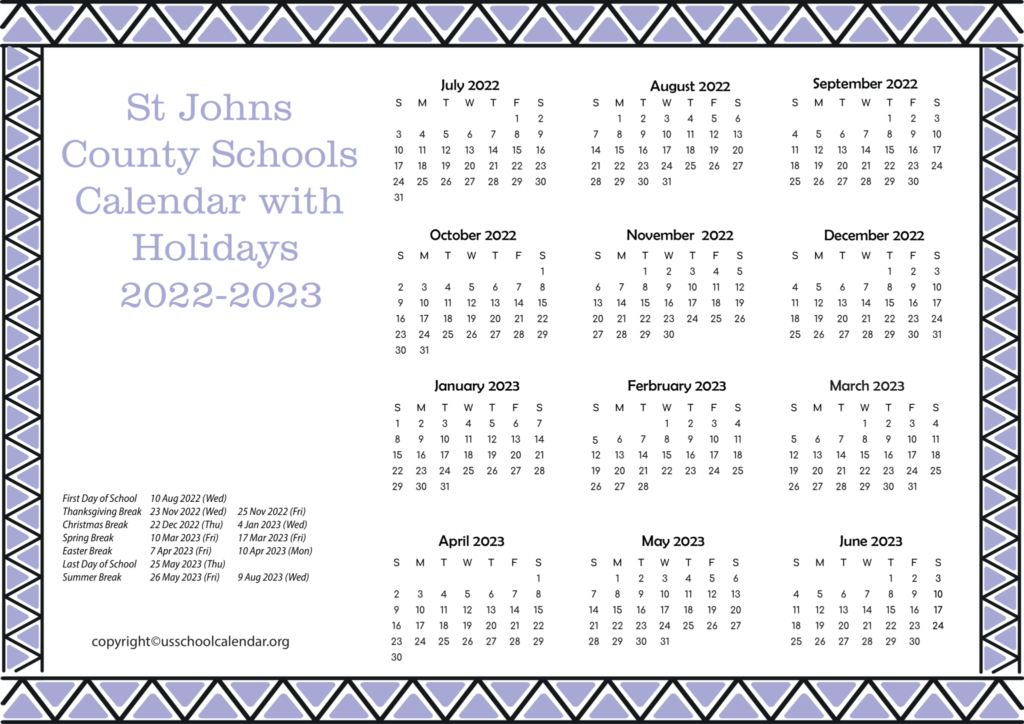 St Johns County Schools Calendar With Holidays 2022 2023