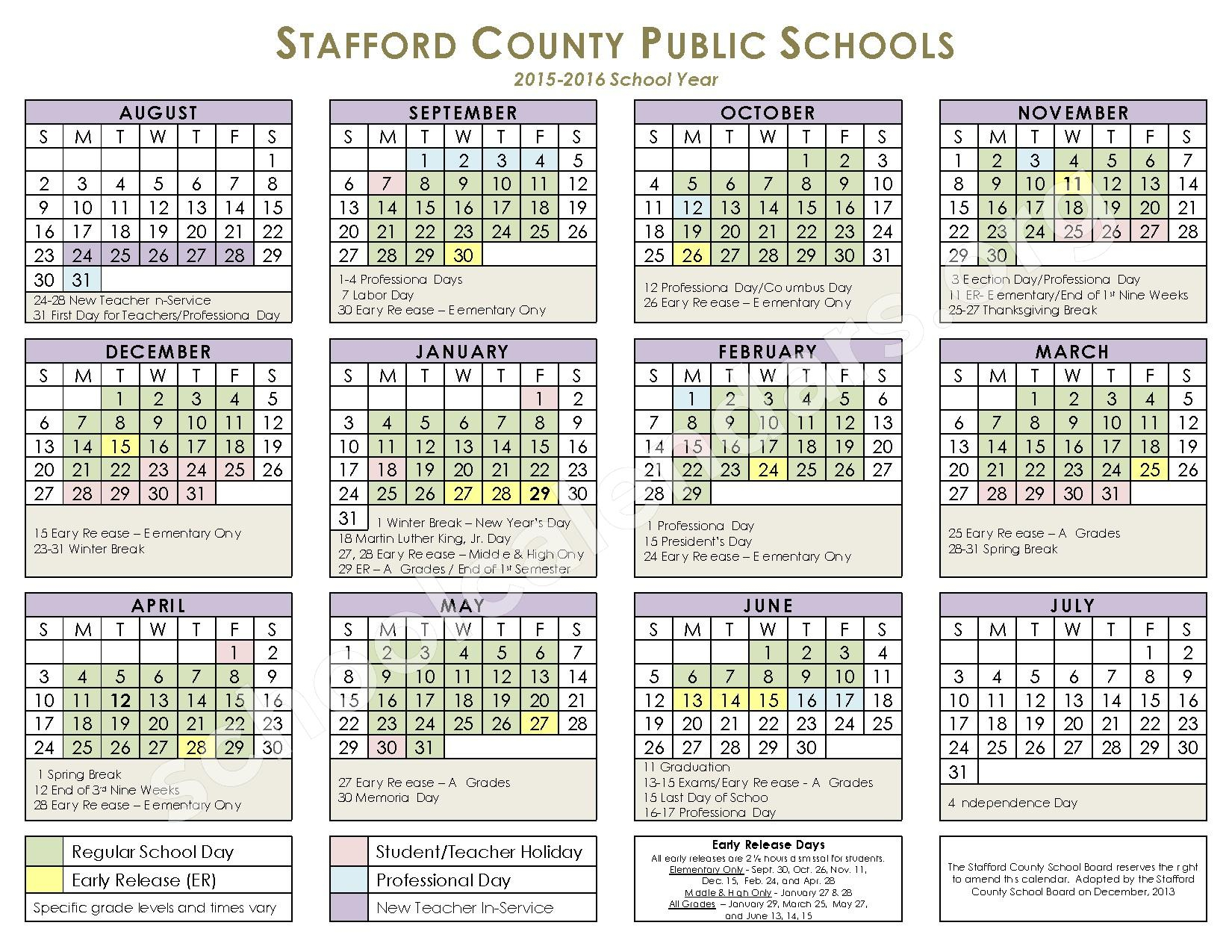 Stafford County Public Schools Calendars Stafford VA