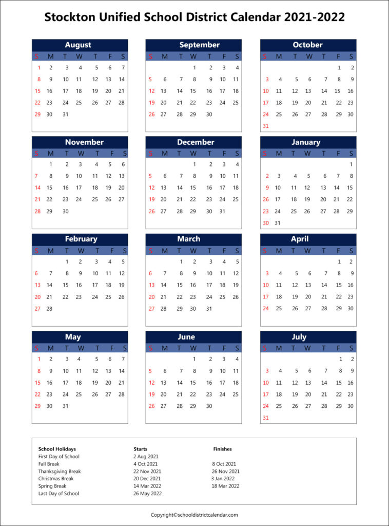 Stockton Unified 2022 23 Calendar Academic Calendar 2022
