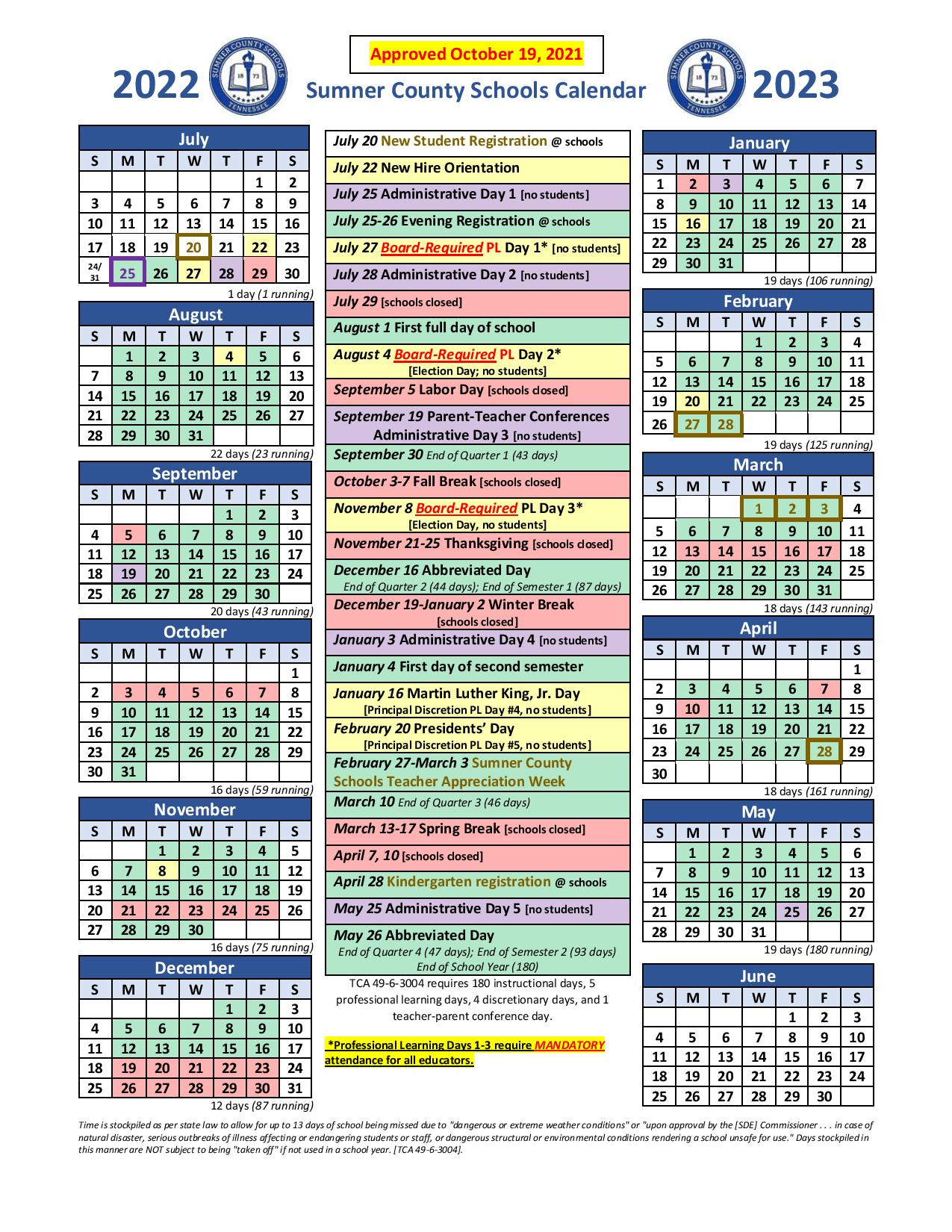 Sumner County School Calendar Holidays 2022 2023