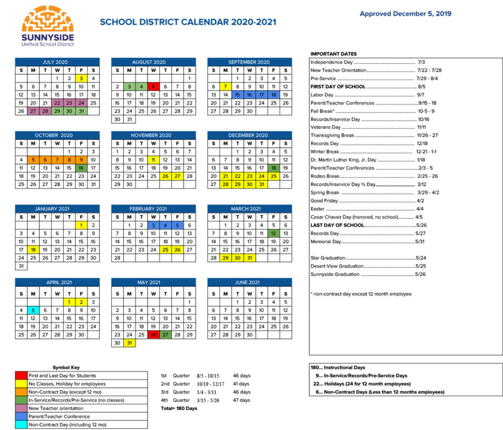 Sunnyside School District Calendar District Calendar 2022