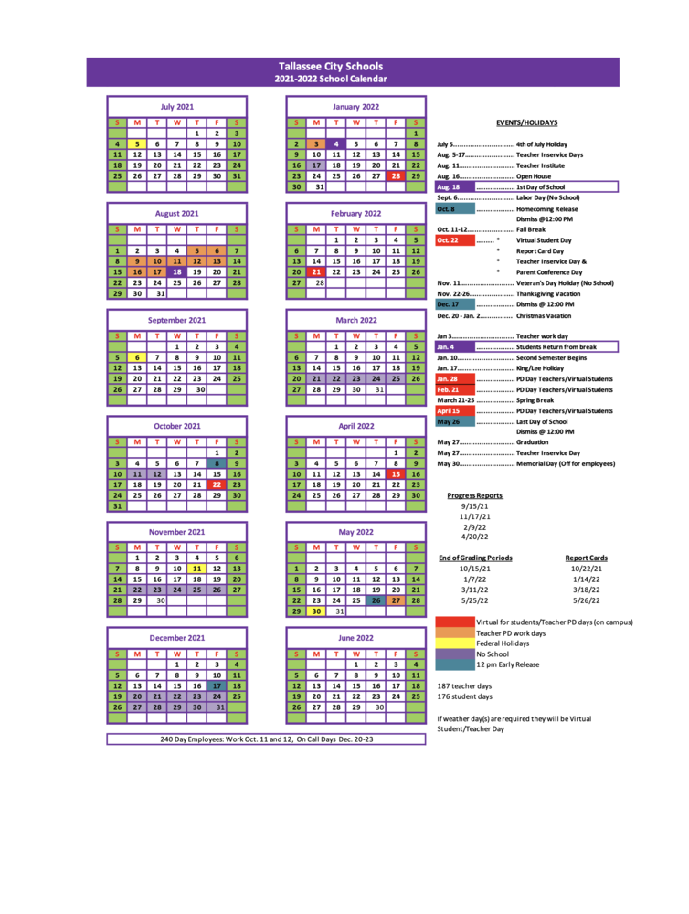 Tallassee City Schools Calendar 2022 And 2023 PublicHolidays