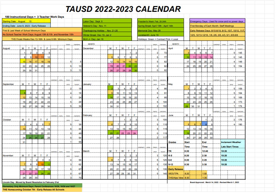 Trinity High School Calendar