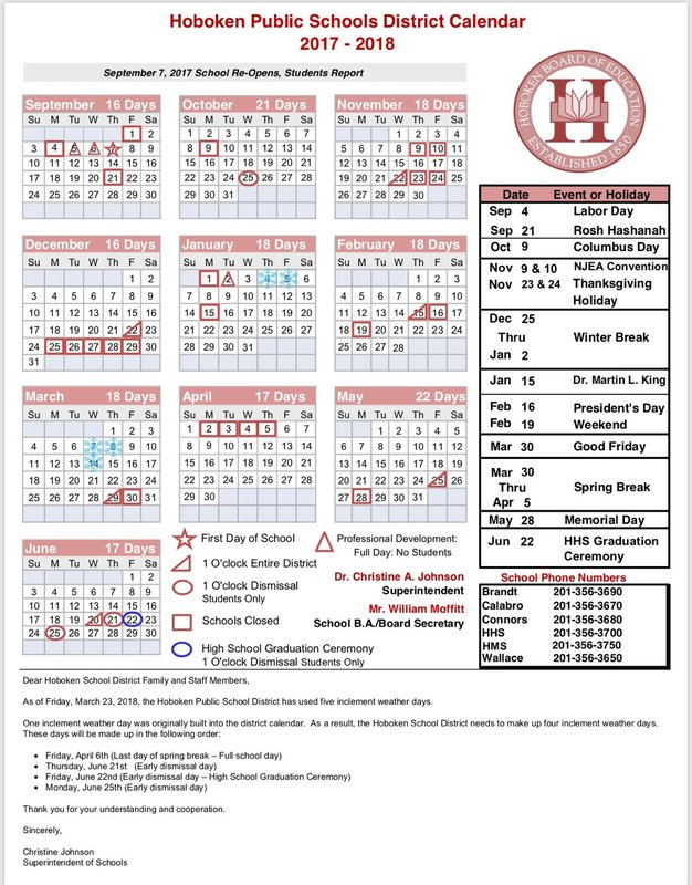 UPDATE Hoboken School Calendar Changes Again Due To Fifth Snow Day 