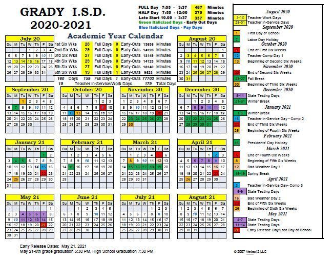 Updated 2020 2021 School Calendar Grady ISD