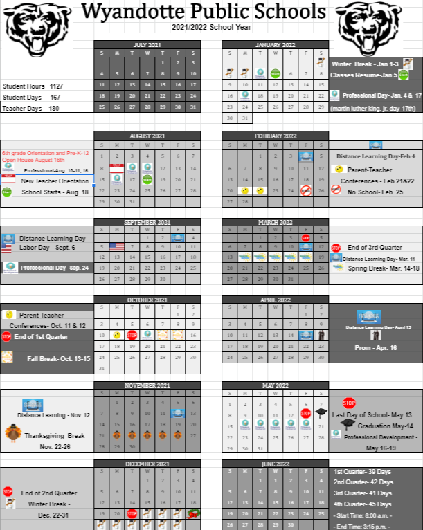 Updated 21 22 Wyandotte Public Schools Calendar Wyandotte Public Schools