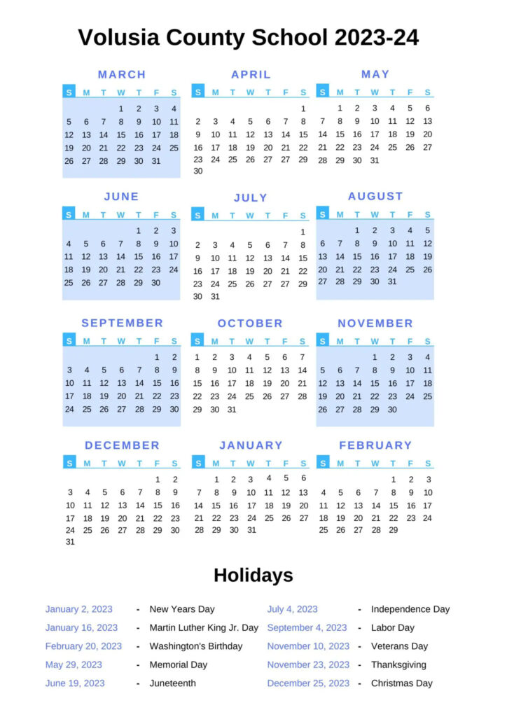 Volusia County School Calendar 2022 2023 With Holidays