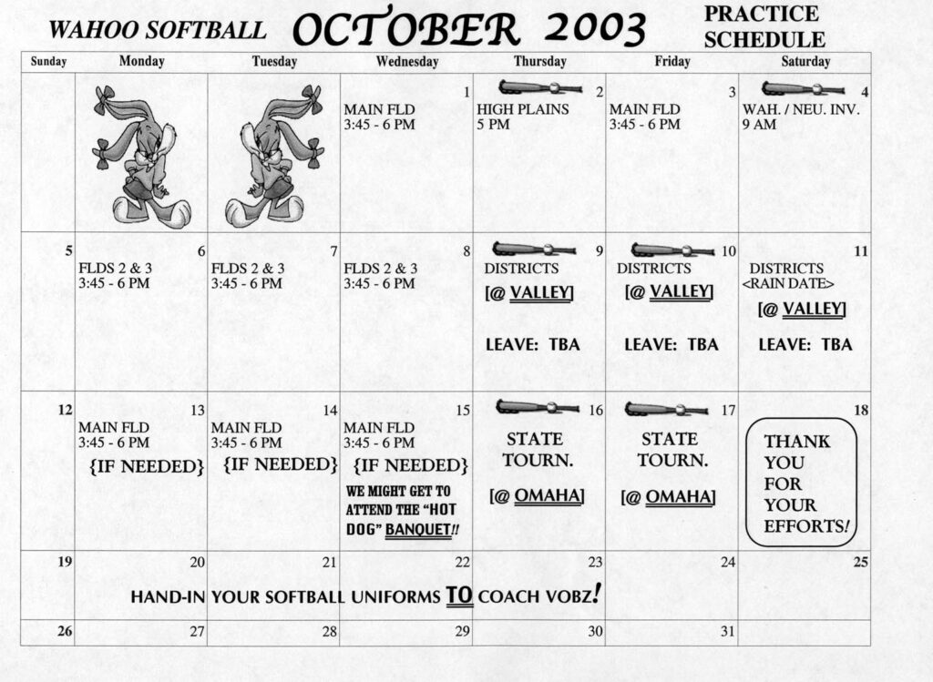 Wahoo Public Schools Girls Softball Practice And Game Schedule
