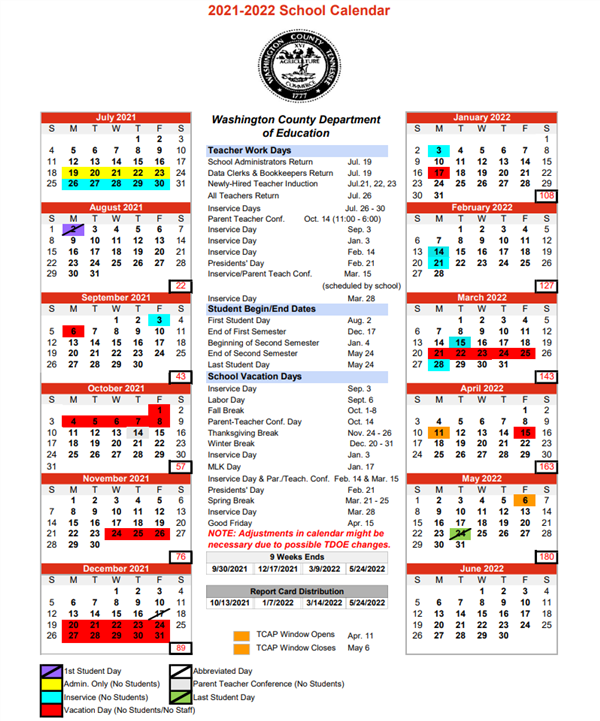 Washington County Schools Washington County School District Calendar