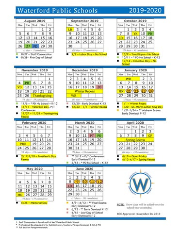 Waterford Public Schools Calendar 2019 2020 By Waterford Public Schools 