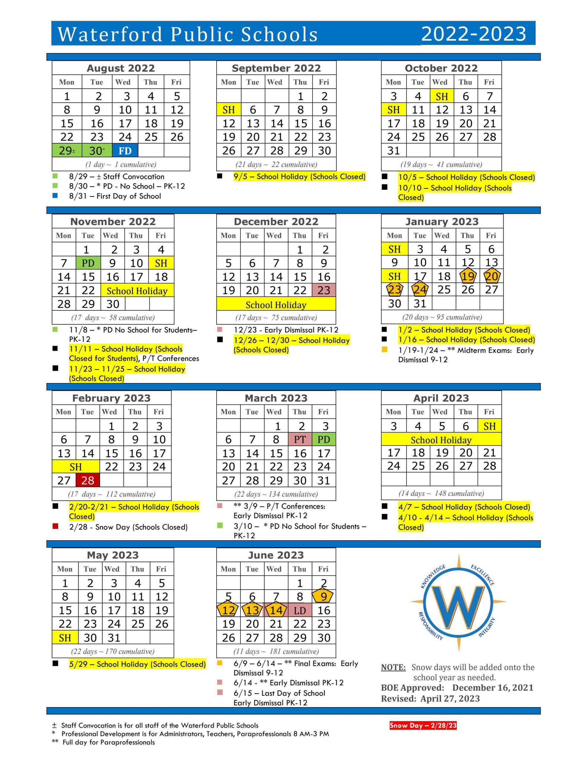 Waterford High School Calendar 2023