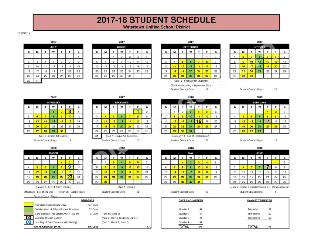 Watertown Unified School District Calendars Watertown WI