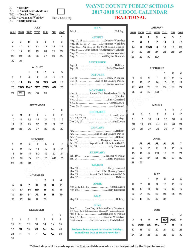 Wayne County Public Schools Calendars Goldsboro NC