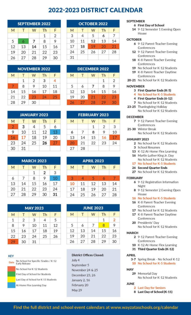 Wayzata Public Schools Calendar 2022 2023 In PDF