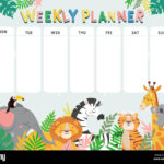 Weekly Planner For Kid Child Schedule For Week With Tropical Jungle