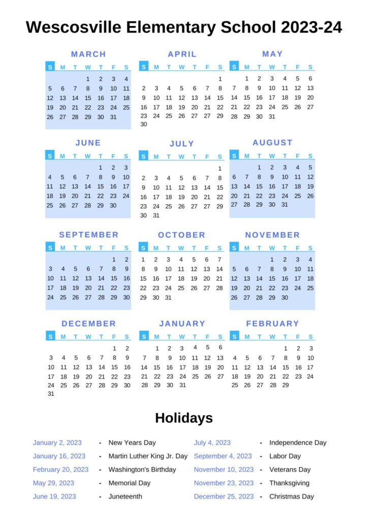 Wescosville Elementary School Calendar 2023 24 With Holidays