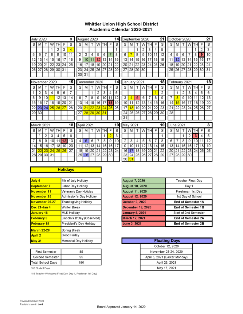 Whittier Union High School District Calendar 2023 2024