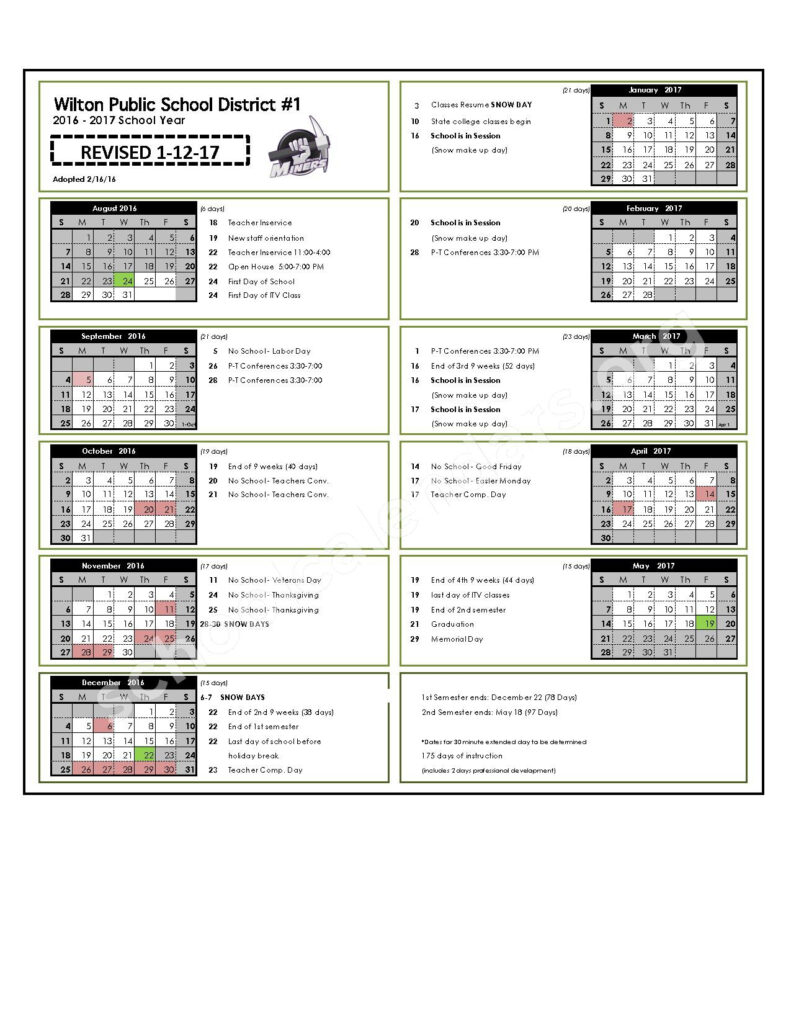 Wilton Public School Calendars Wilton ND