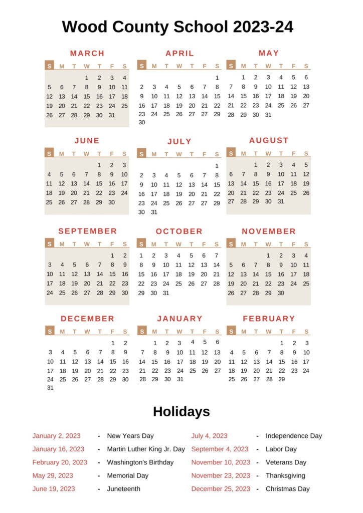 Wood County Schools Calendar 2023 24 With Holidays