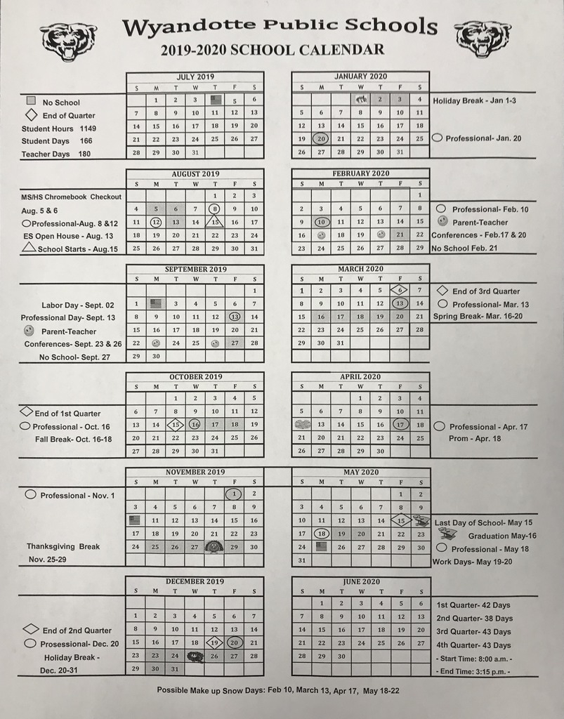Wyandotte Public Schools Calendar 2020 PublicHolidays us