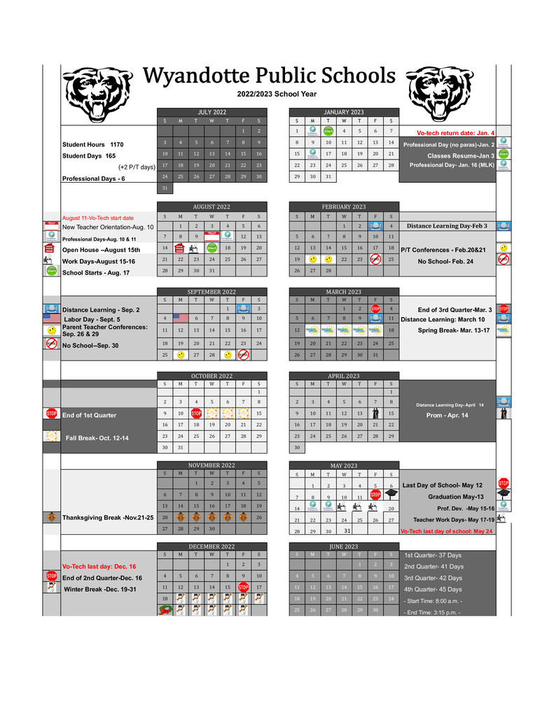 Wyandotte Public Schools Calendar 2022 And 2023 PublicHolidays