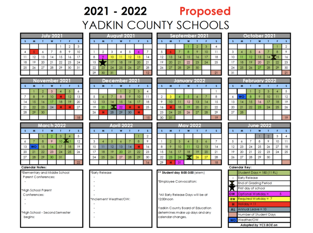 Yadkin County Schools Calendar 2022 And 2023 PublicHolidays