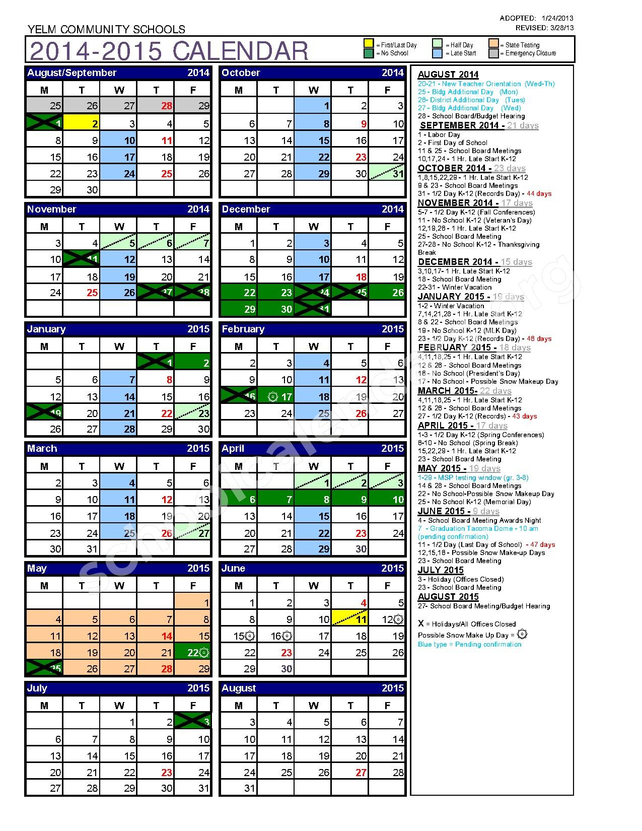 Yelm Community School District Calendars Yelm WA