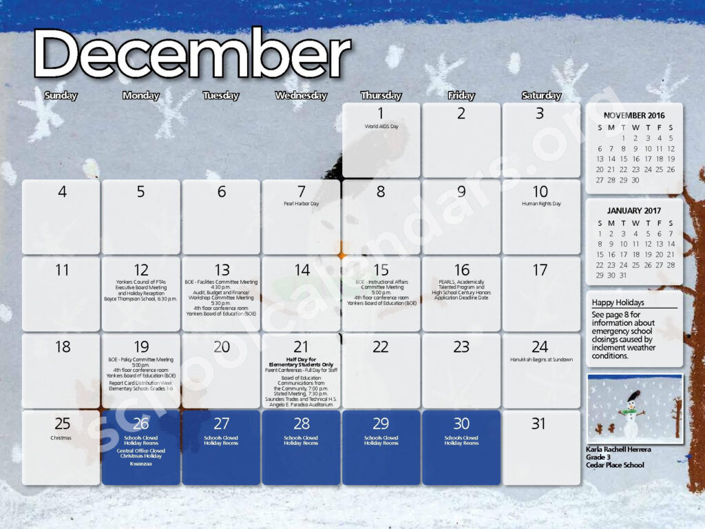 Yonkers City School District Calendars Yonkers NY