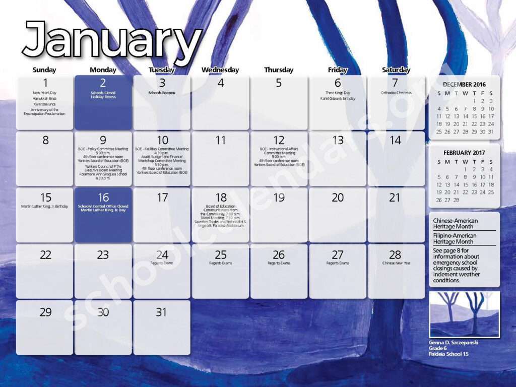 Yonkers City School District Calendars Yonkers NY