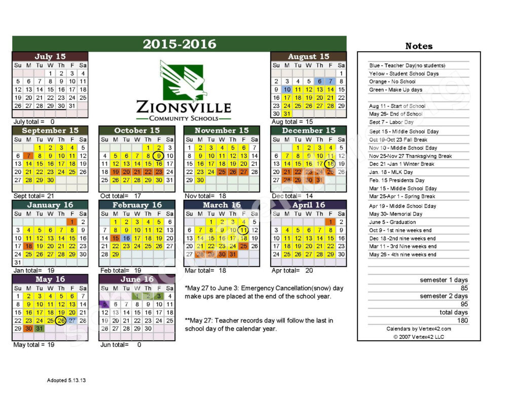 Zionsville Calendar Customize And Print